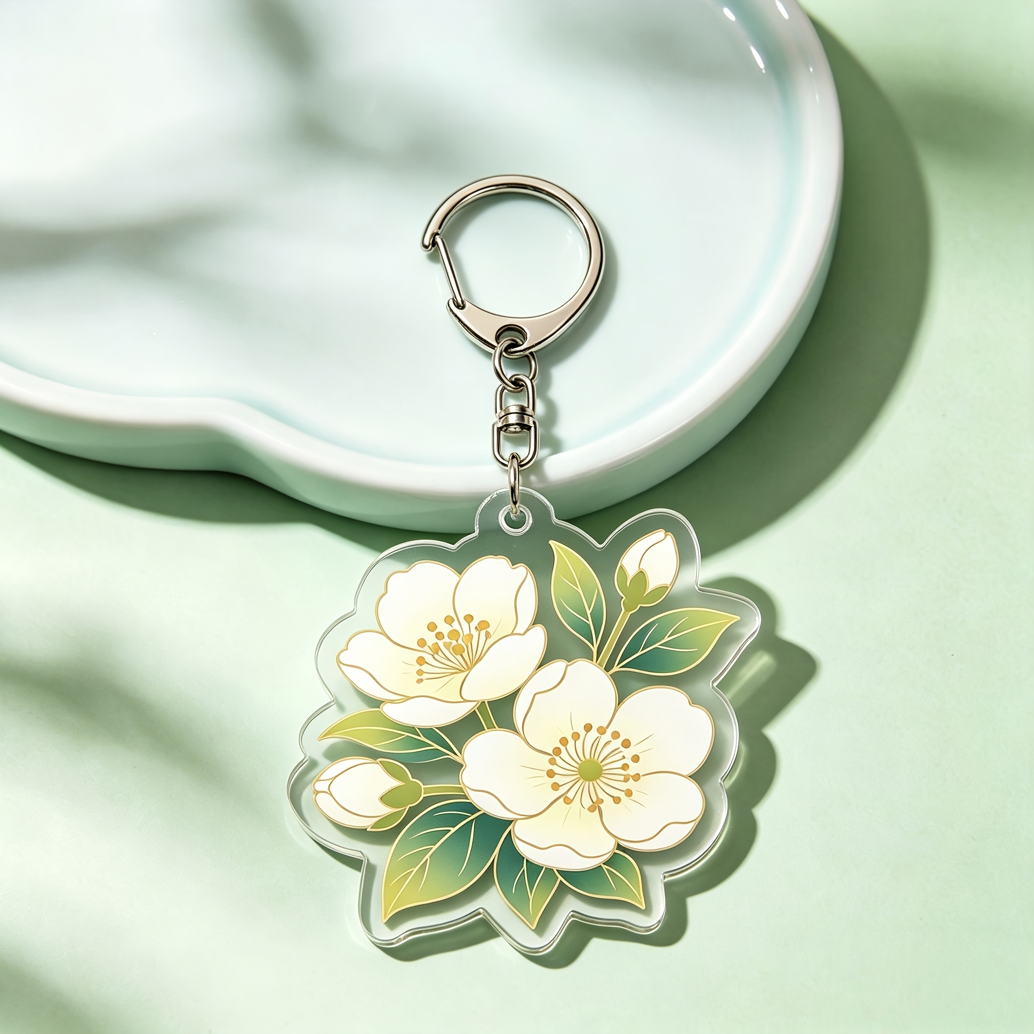 Chinese Style Beautiful Flowers Acrylic Keychains Set