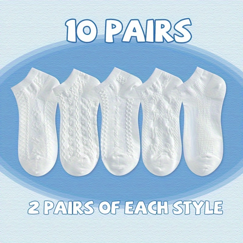 TEMU 10 de calcetines blancos texturizados, calcetines de tobillo dulces y cómodos para combinar , medias y calcetería para mujer.