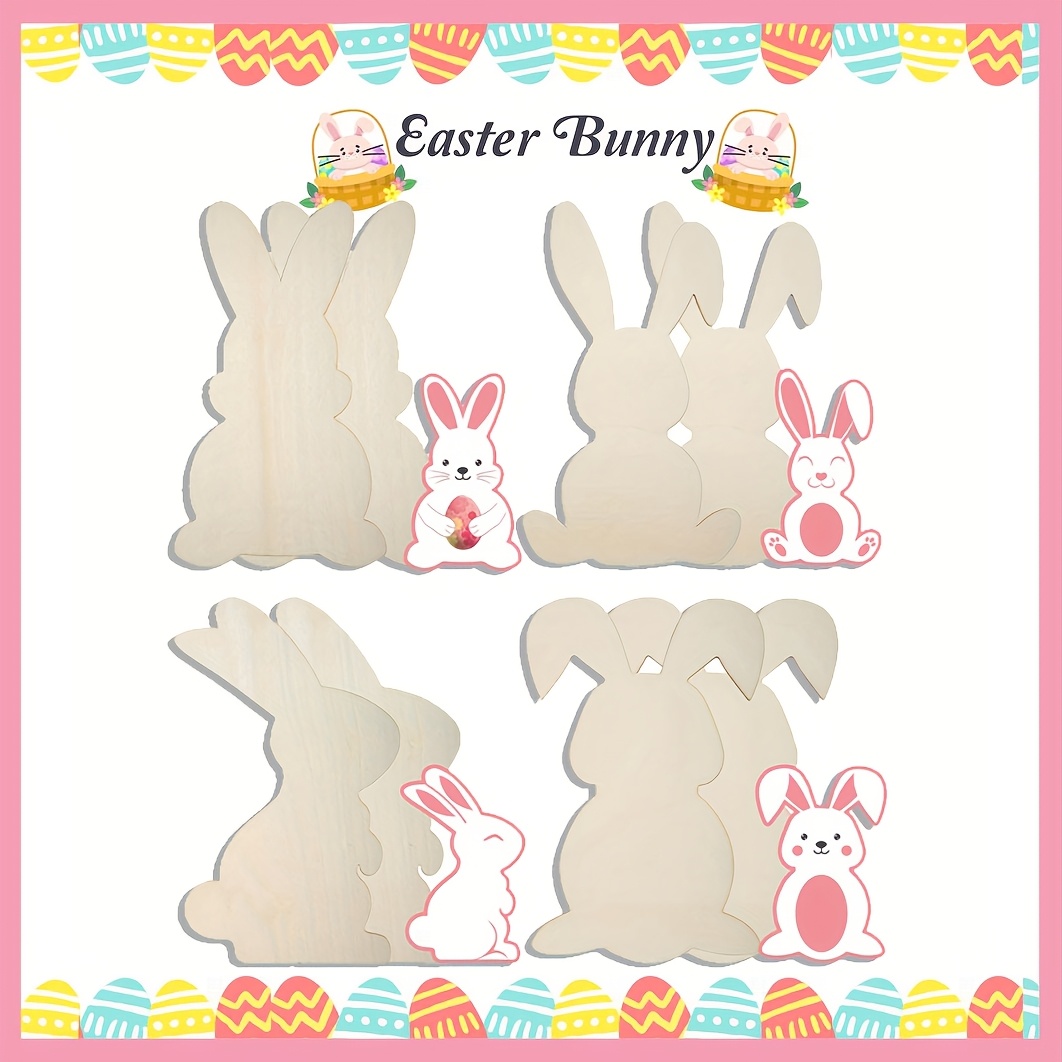 

4pcs Large Easter Bunny Wood Cutouts - Wooden Rabbit For Painting, Diy Spring Decor, Easter Party Crafts, 4 Unique Styles - Halloween, Christmas, Birthday, Wedding, And Tree Hanging Decorations