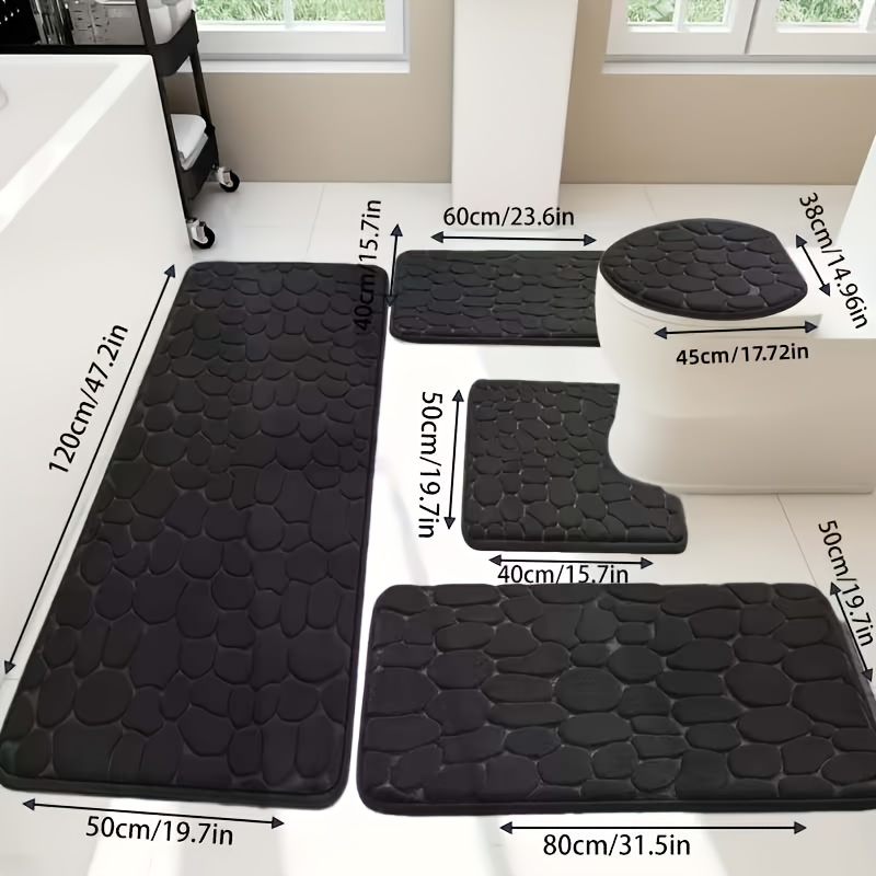 TEMU 5pcs Luxury Memory Foam Bathroom Rug Set - Plush, Non-slip, Super Absorbent Mats - Suitable For Sink, Bathtub, Shower, And Toilet - Machine