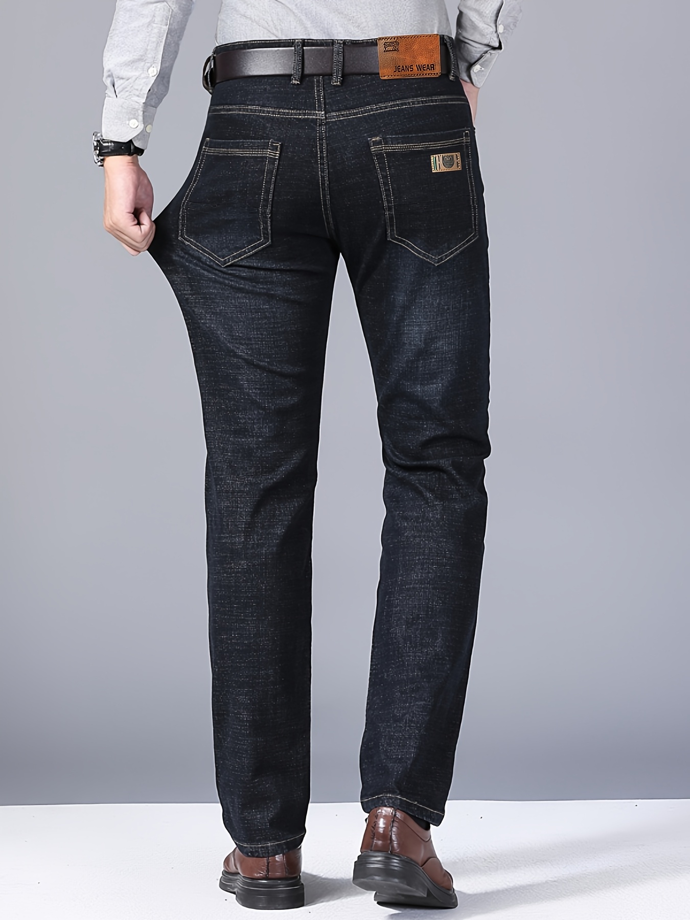 Men's Plus Size High-Quality Business Casual Jeans - Light Blue, Stretch Denim with Golden-Tone Button Detail, Comfortable & Durable for All Seasons, PLUS SIZE