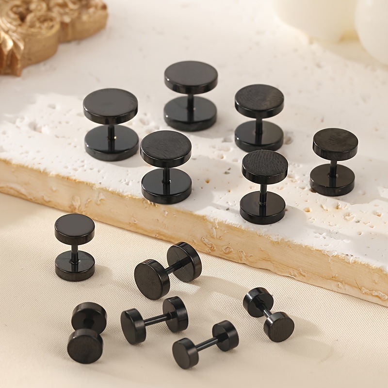 

12pcs Fashion Black Round Biscuit Design Stud Earrings, Simple Ear Jewelry