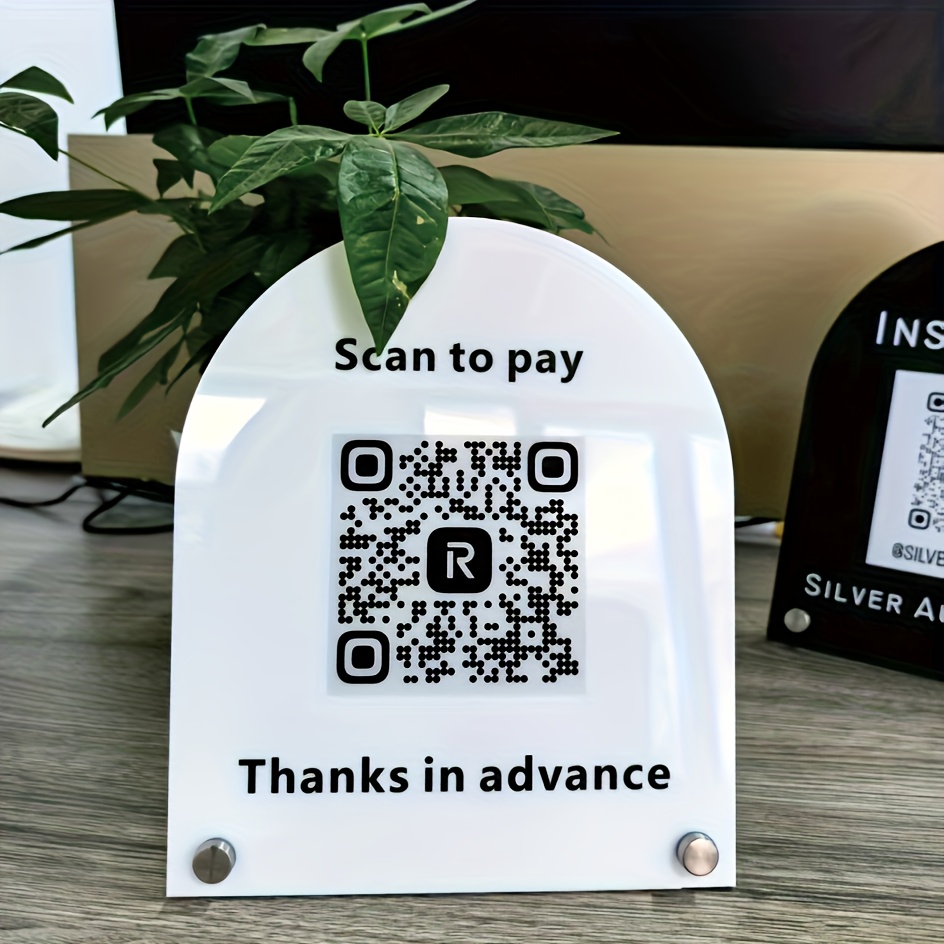 TEMU 2d Flat Custom Display Stand With Payment Terminal - Modern Black And White Acrylic Desktop Scanner, Suitable For Smartphones, Payments, Social