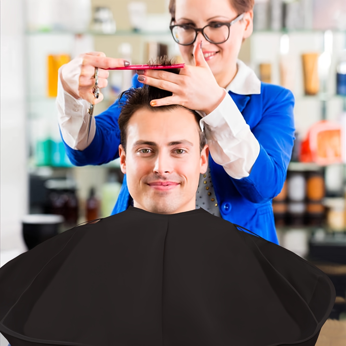 Cape de coiffure avec peigne - Tablier pliable pour salon et usage domestique, idéal pour tous types de cheveux - Disponible en blanc, noir et bleu