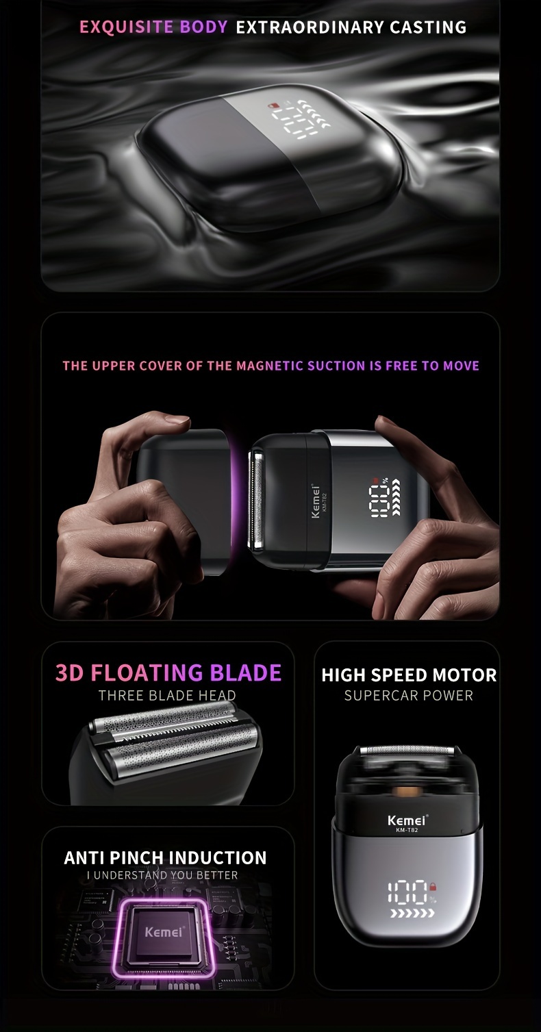   km t82 compact and portable reciprocating electric shaver with lcd display usb charging mini professional mens   Product details 1