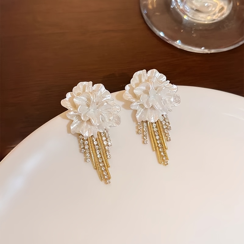 TEMU A Pair Of Earrings With Elegant Temperament, Sparkling Tassels, High-end Niche Exquisite Flower Stud Earrings