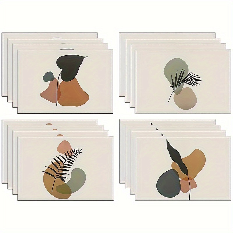 

4pcs, Boho Abstract Plant Olive Leaves Design Placemats, Polyester, Seasonal Summer Holiday, Table Mats For Party, Kitchen & Dining Decoration