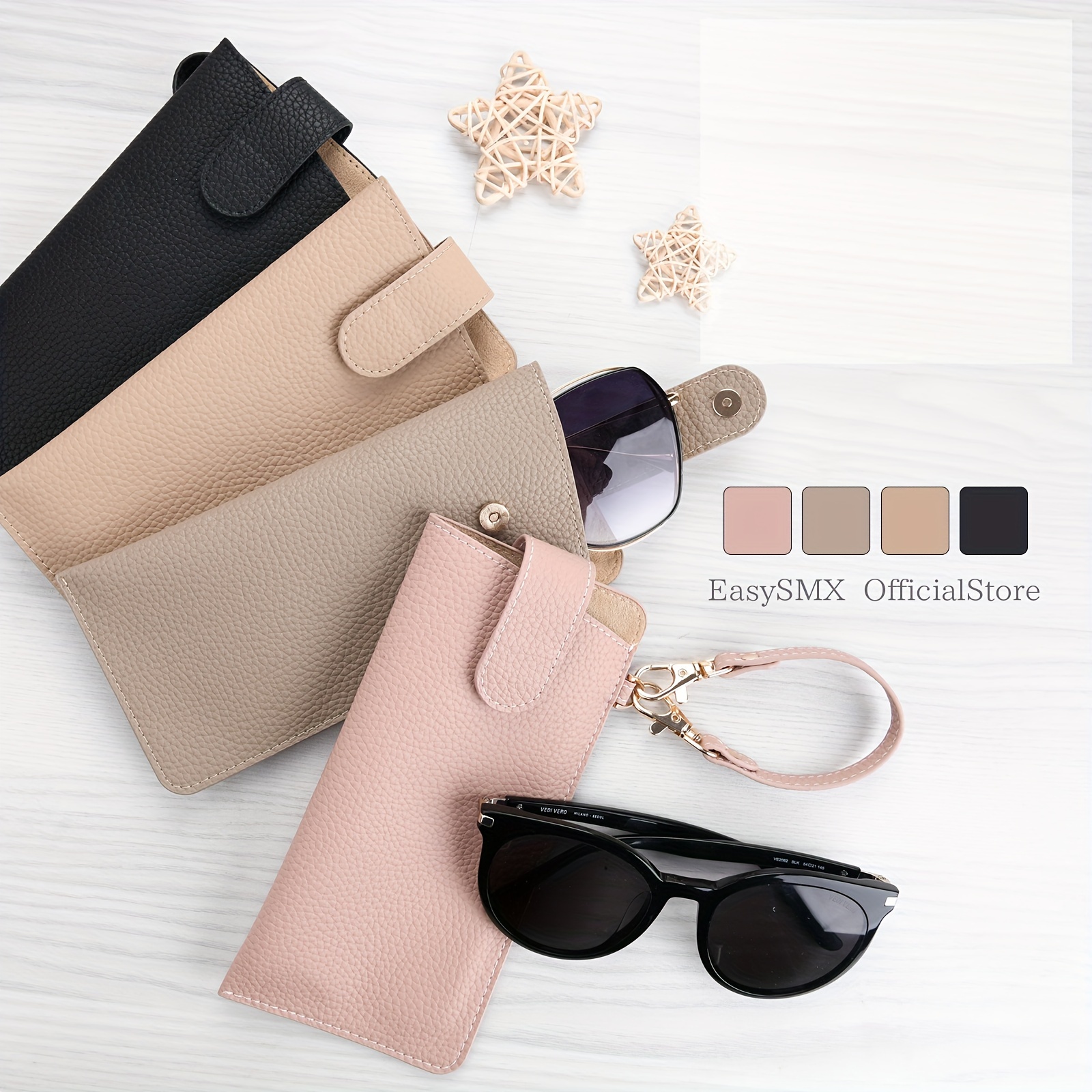 

A Buckle Eyeglass Pouch Pebbled Microfiber Leather Buckle Glasses Bag Travel Accessory Ultra-fiber Leather