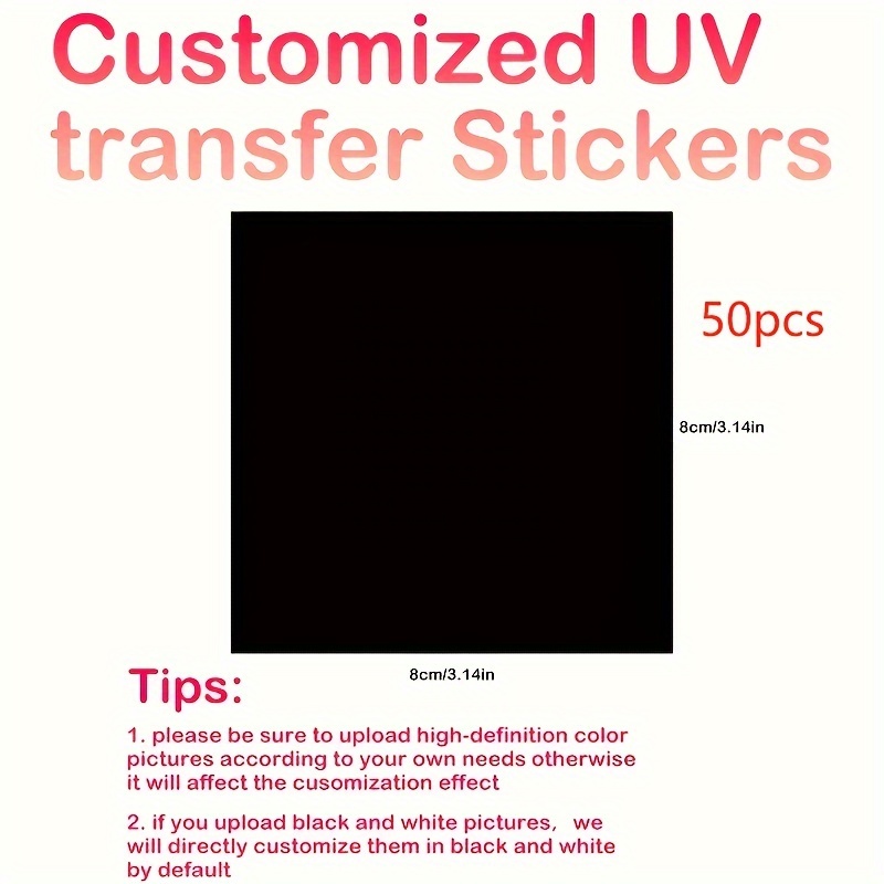 Image of / 50 Sheets, Custom 3d Uv Transfer Stickers Black 3.15 Inch, Personalized Photo And Text, Black Stickers For Water Bottles And Coffee Mugs