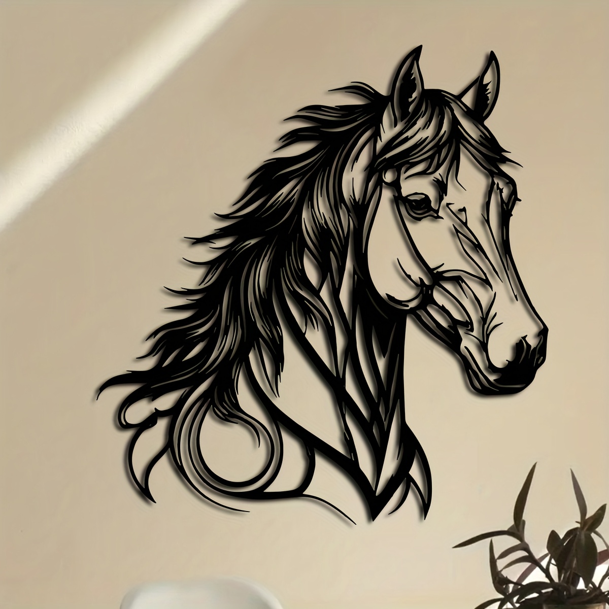 Image of 1pc Modern Horse Head Wall Sculpture - Metal Equestrian Wall Art Decor Suitable For Indoor/outdoor, Elegant Horse Head Statue, Perfect Gift For Housewarming/wedding/holiday, Size 15.74*14.84 Inch