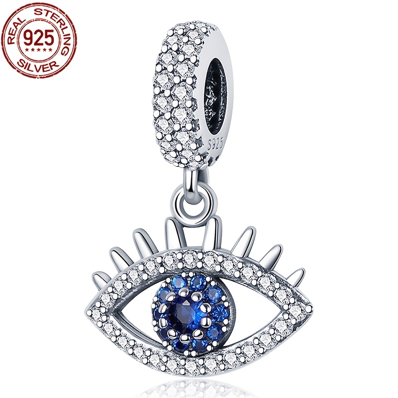 

925 Sterling Silver Evil Eye Charm With Set Cubic Zirconia, Asian Collection - Fits Original 3mm Bracelets And Bangles, Unisex Gift For Valentine's Day, Birthdays, Christmas, Thanksgiving