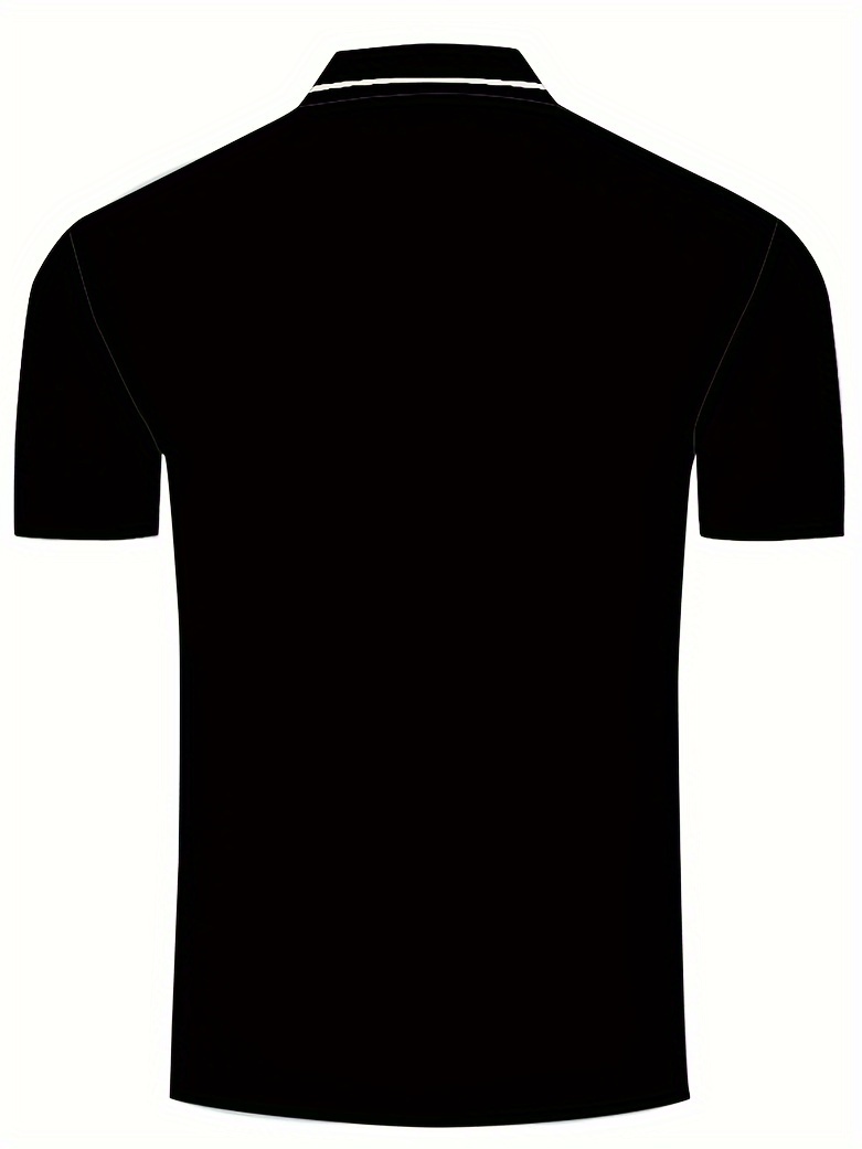 Men'S Lightweight Breathable Summer Shirt - Solid Color Black with White Logo, Short Sleeve, Button-Up Collar, Regular Fit for Golf, Tennis & Casual Wear, Golf Shirt, Golf Attire, Sleek Sporty Design, Comfortable Fabric
