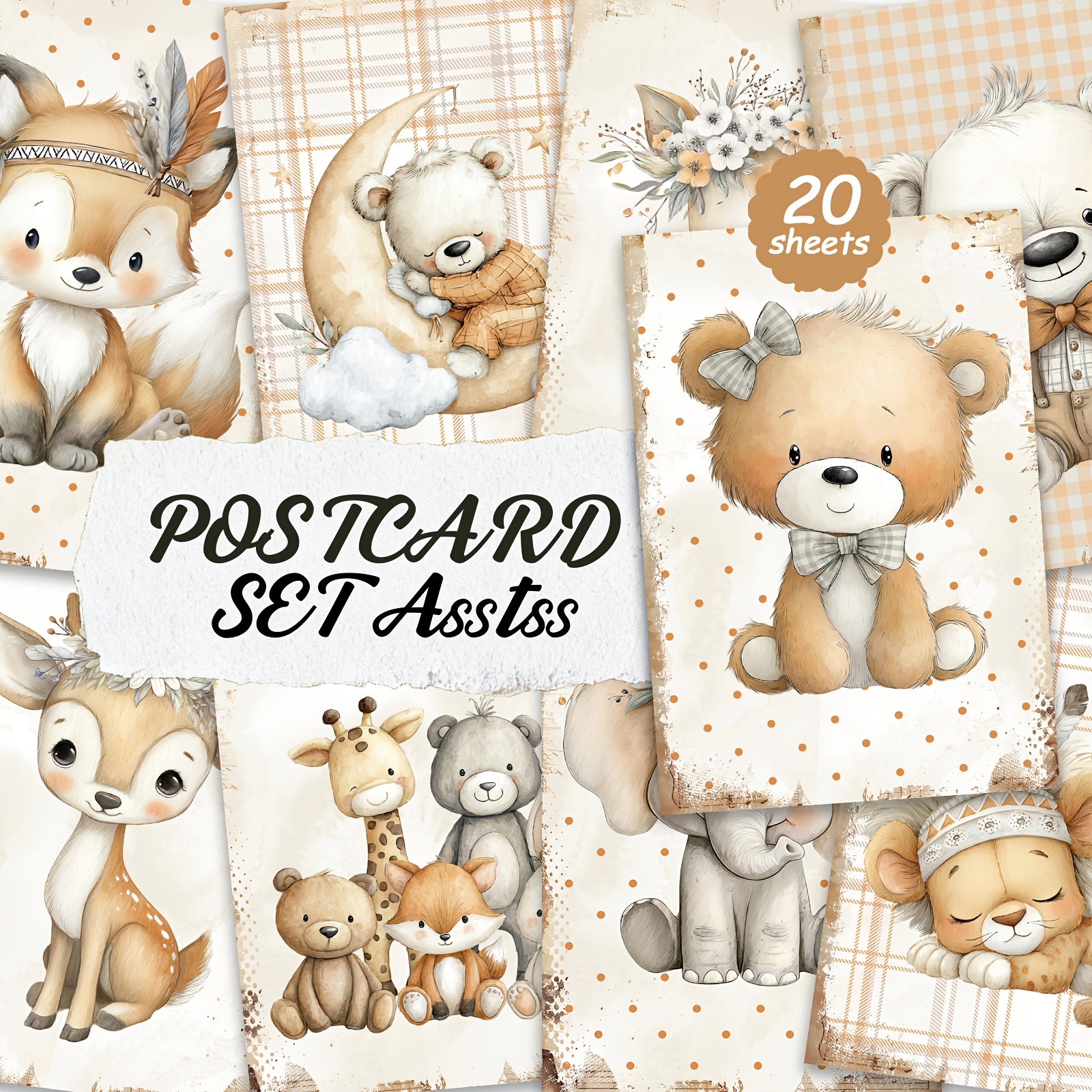 TEMU Confezione da 20 cartoline ASSTSS serie Bohemian Baby - 4x6 pollici, carta per junk journal, illustrazioni , carte decorative da per pittura per