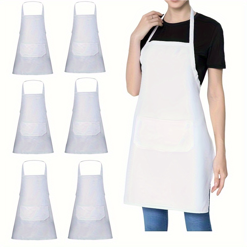 

12/6/1pc White Aprons Bulk, Unisex Plain Bib Aprons With 2 Pockets, Blank Apron With Long Ties For Adults Cooking Painting Bbq Grilling Baking Machine Washable