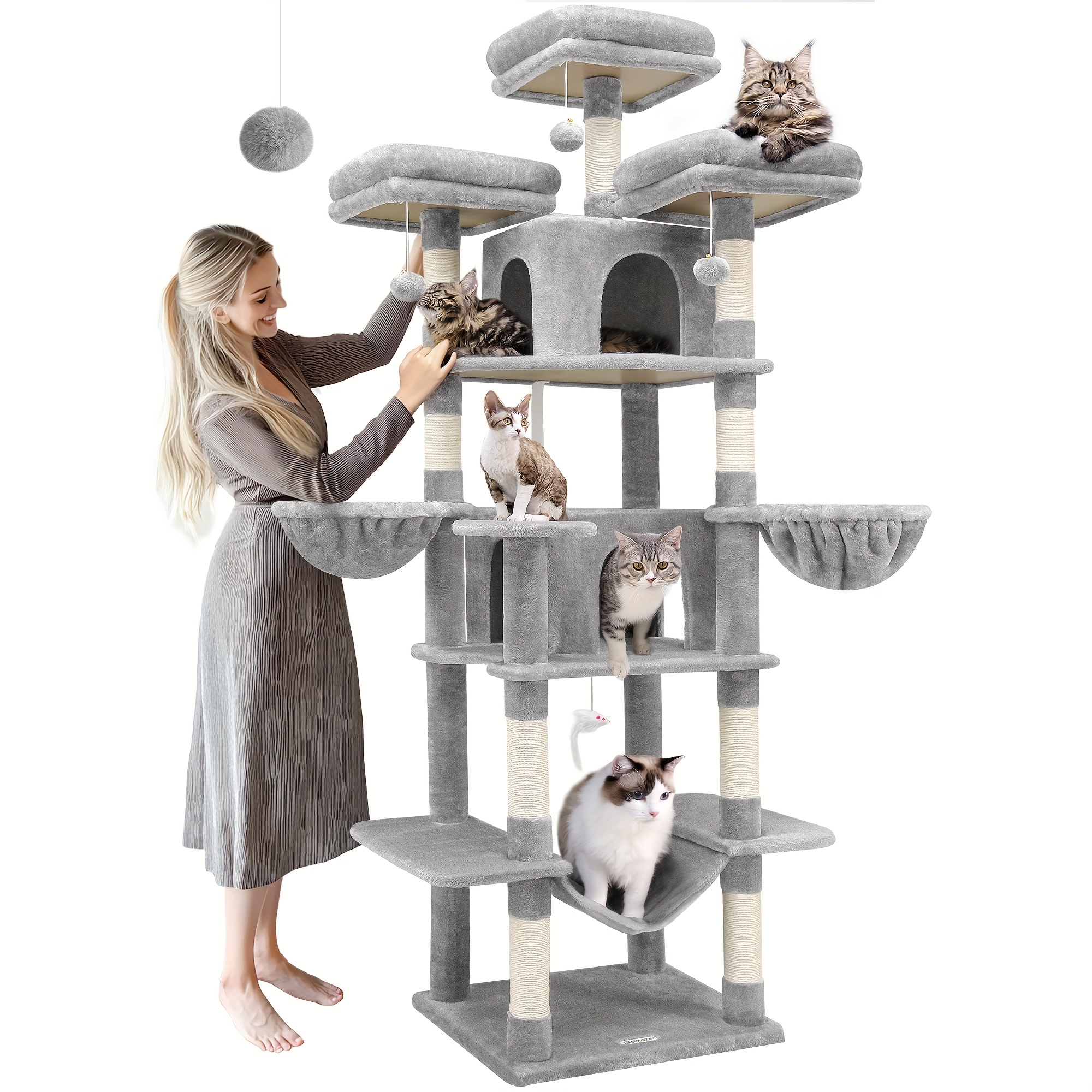 

Globlazer F80 Tall Cat Tree, 80inch Cat Tree Tower For Indoor Multiple Adult Cats Xxl Cat Tree With Scratching Post, , 3 , 2 Condos, 2 Hanging Basket