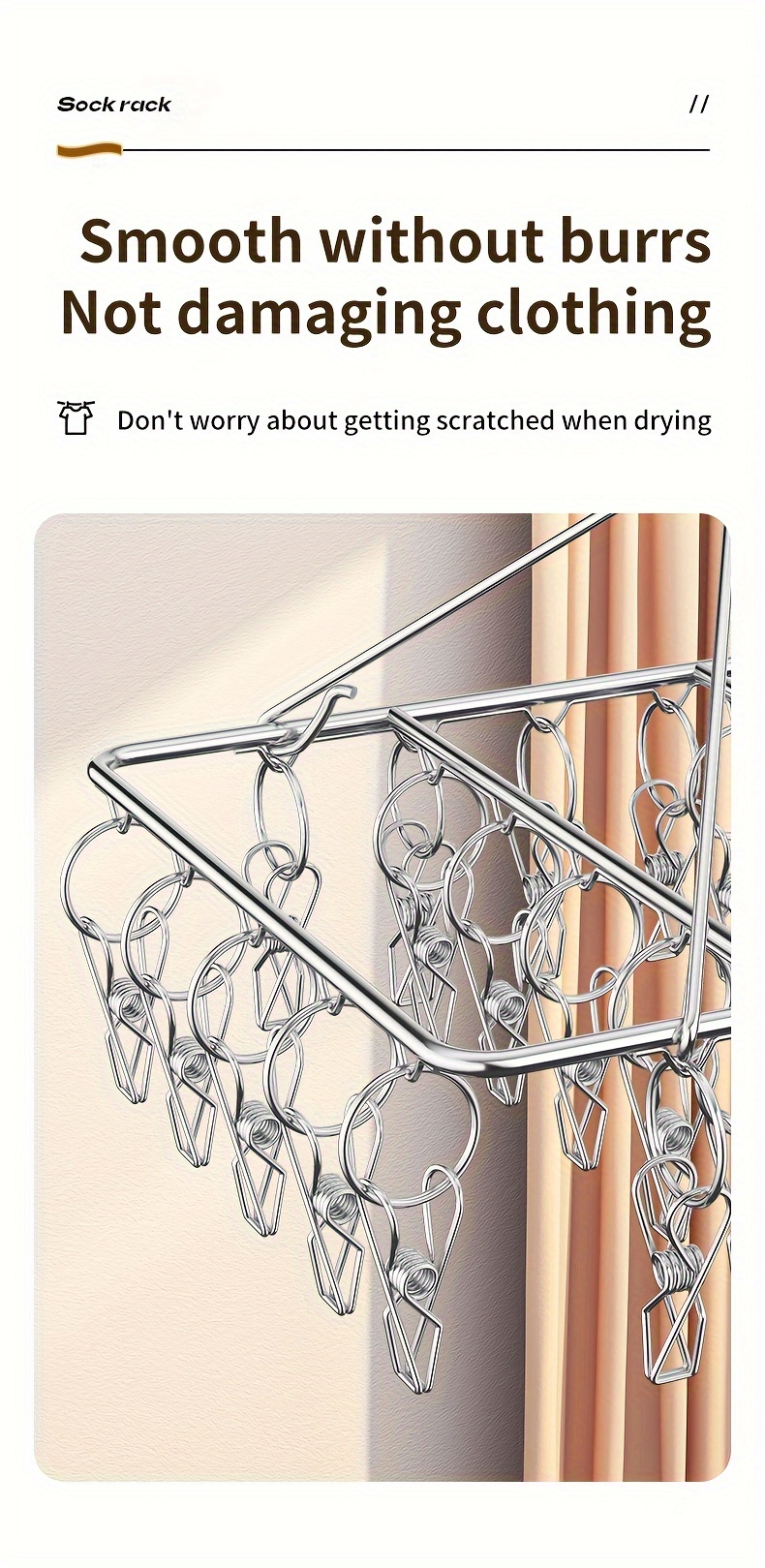 stainless steel sock drying rack with 20 30 40 clips windproof swivel hook hanger for socks bras underwear essential laundry accessory details 8