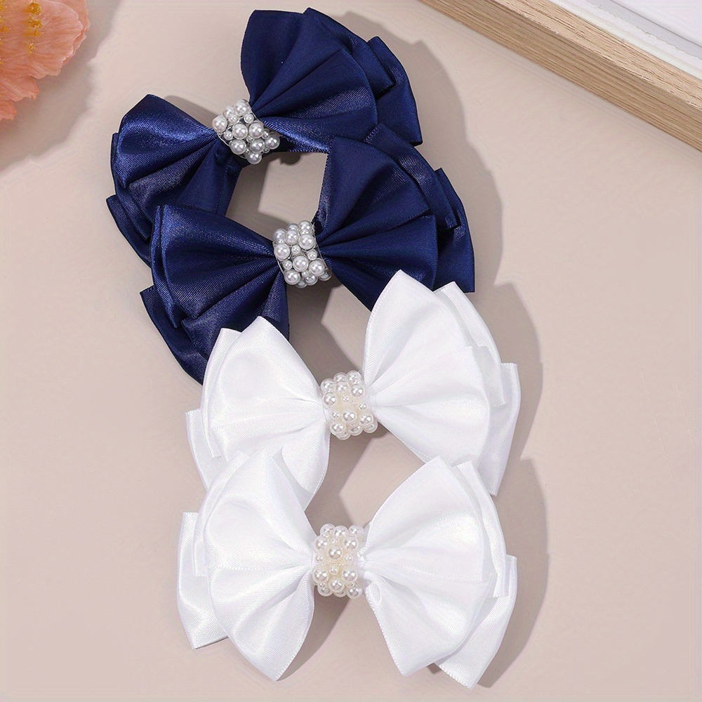 TEMU Set fermagli per capelli con decorato in perla, e blu navy, fermagli per capelli in raso con nastro, eleganti accessori per capelli da donna,