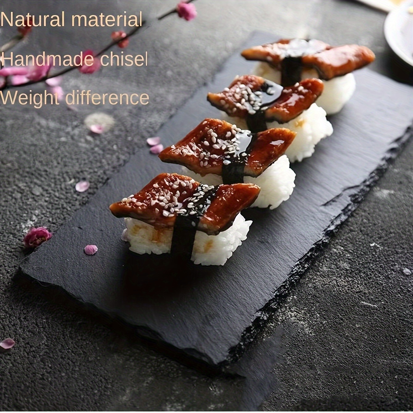 

Rectangular Marble Dinner Plates For Sushi And Steak, Black Slate Serving Platter, Handmade Chisel Natural Stone, Creative Japanese Style Bbq Plate