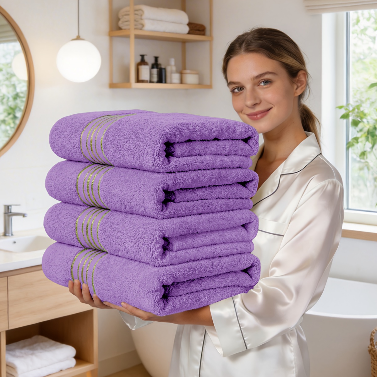 TEMU Of 4 Bath , 390gsm Bamboo, Super Soft And Quick-drying, And Absorbent, Bath Towel Set Perfect For Bathroom, Spa, Gym, And Travel, Bright And