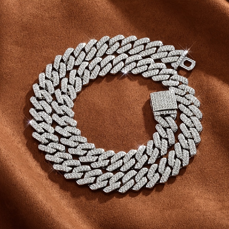 TEMU Collier entièrement en Moissanite à fermoir boîte 14 mm et barre, chaîne cubaine, mode, luxe léger, à couper , 2026