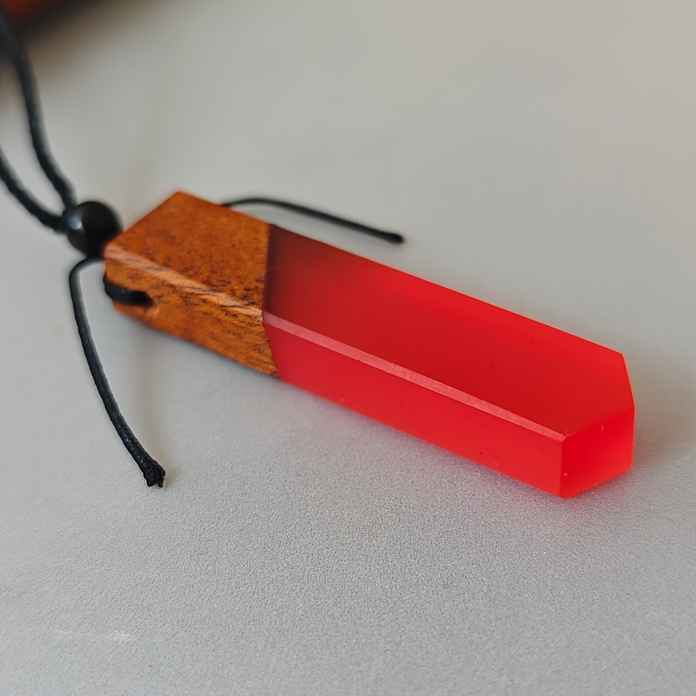 Geometric Resin Wood Pendant Necklace, Unisex Design