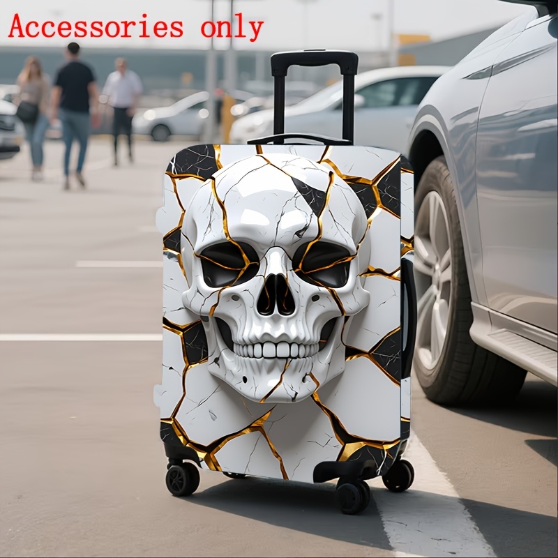TEMU 1pc Golden Cracked Skull Marble Pattern Suitcase Cover, Dust-proof Elastic Travel Accessory For Wheels (suitcase Cover , Hand Luggage Not