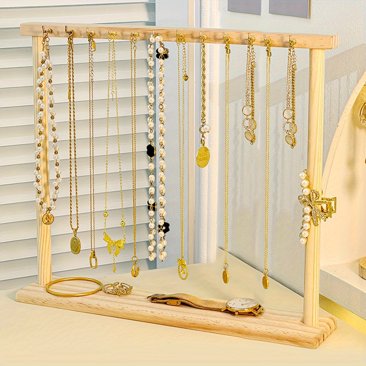 

Présentoir à Bijoux en Bois 1pc avec 12 Emplacements - Support Organisateur DIY pour , Bracelets & Boucles d'Oreilles pour la Décoration de