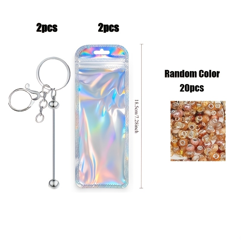 TEMU 24pcs Pack Of Blank Keychain Sets, Key Tag Blanks, Includes 2pcs Keychains, Random Colors 20pcs Large Hole Beads, 2pcs Storage Bags, Large Hole