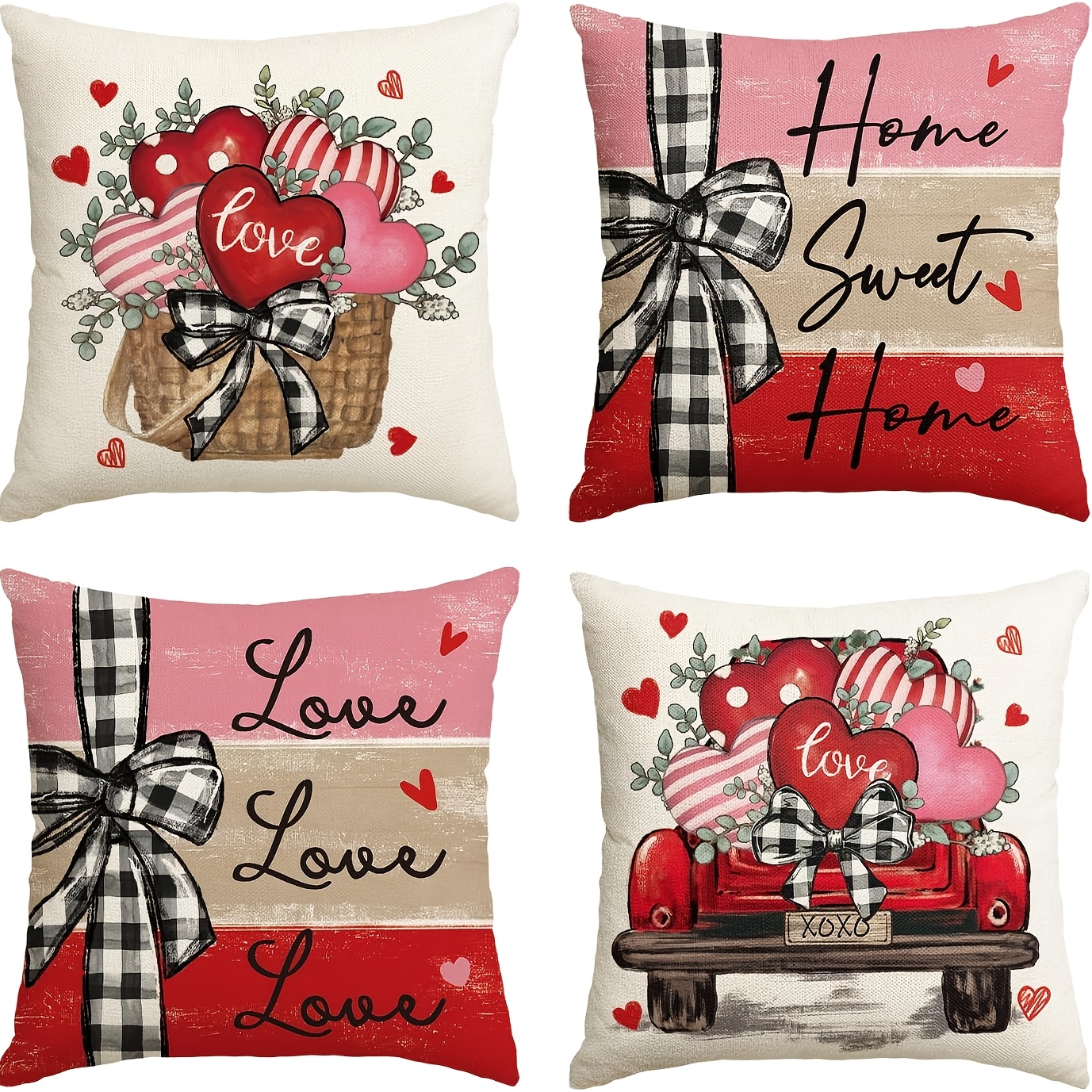 

4pcs, Valentine's Home, Love, Red Printed Pillowcase Combination, A Set Of 4 Cushion Covers, Living Room Sofa Bedroom Chair Decoration, Friend Gift