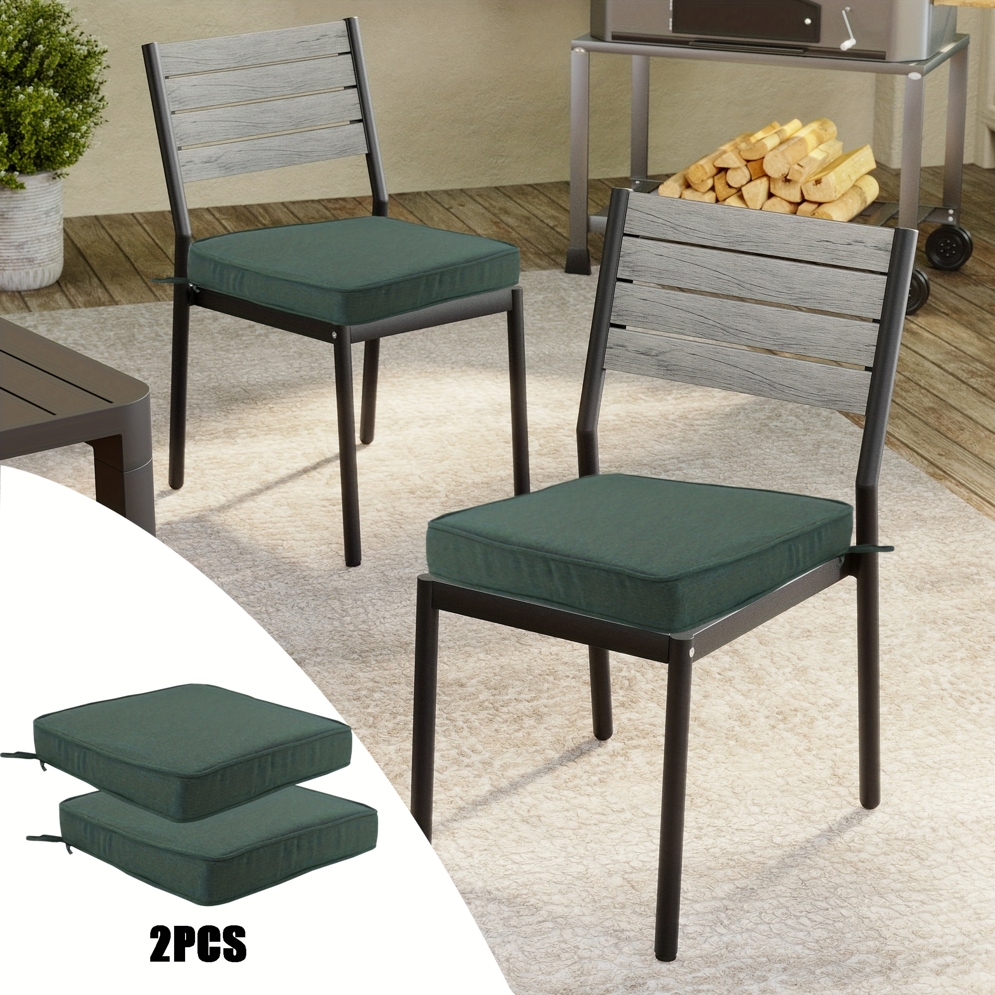 2pcs square outdoor chair cushions with ties 18 x 18 x   patio seat pads for indoor outdoor furniture     wash only durable summer use outdoor chair seat cushions solid     ties 0