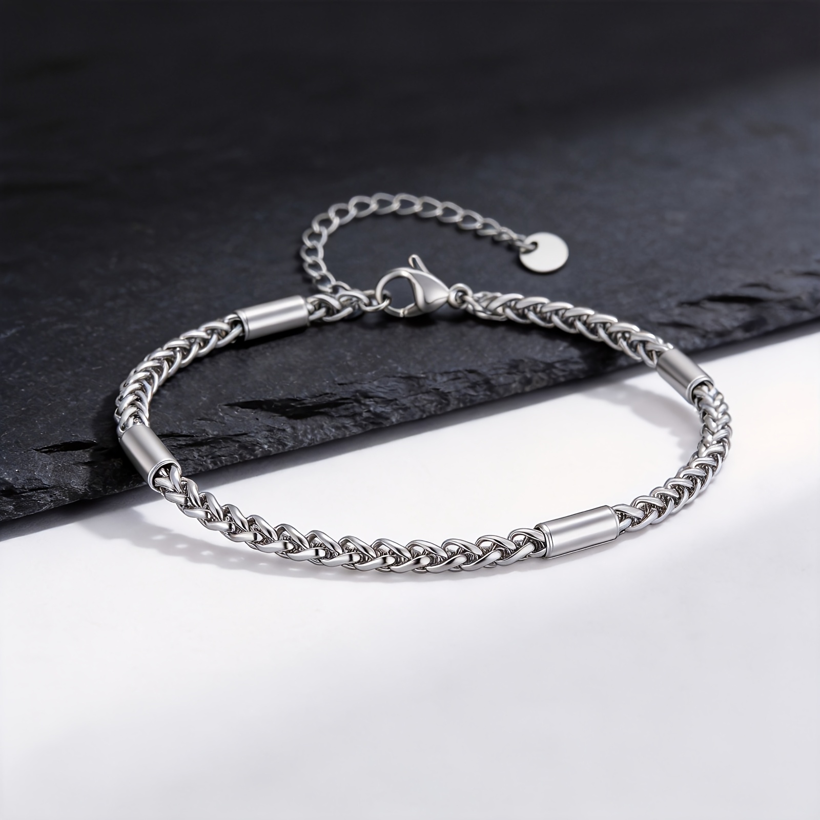 TEMU 1 Men's Anklet, Fashionable And Minimalist Style, Adjustable Size 21+5cm Basket Chain Round Tube Anklet, Made Of 304 Stainless Steel, Waterproof