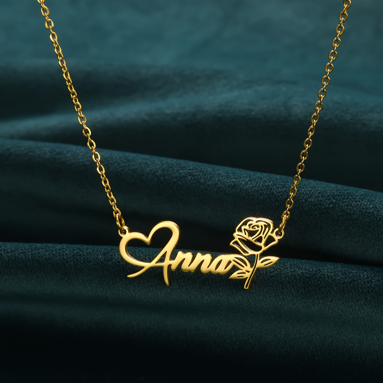 

Custom Rose Flower Name Necklace, Romantic Love Heart Style Font Necklace, Best Gift For Her, Wedding Jewelry For Women, Language English Only