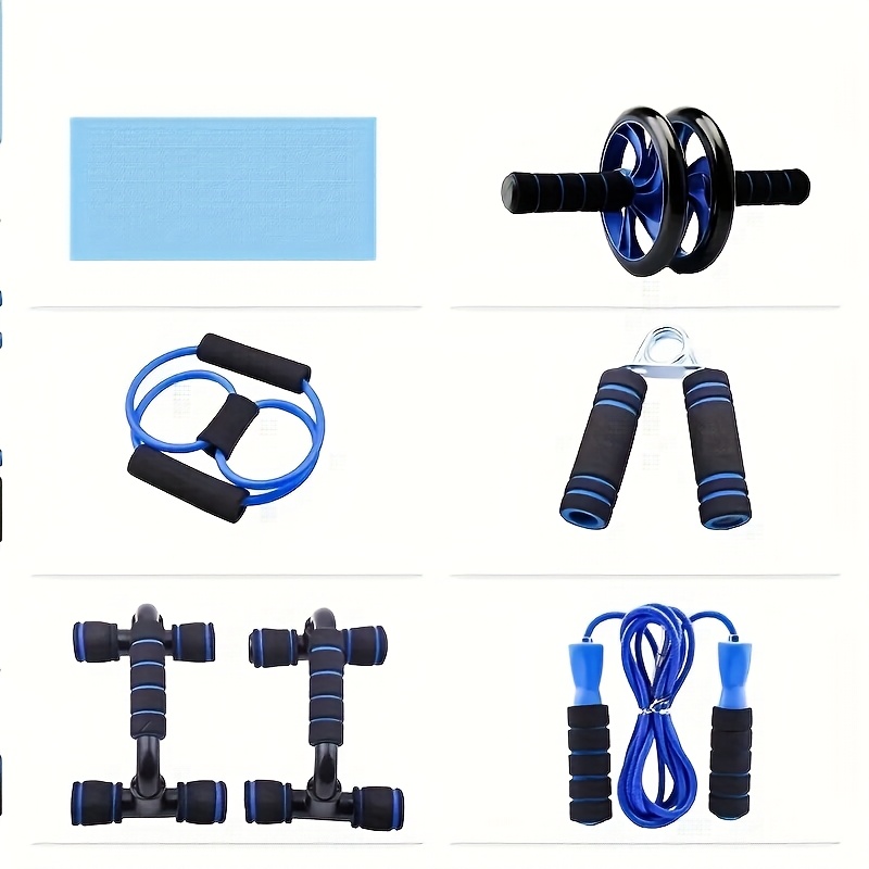 7pcs   ab workout set push up stand blue   mini cushion   band jump rope hand grips core strengthening muscle toning with non electric   iron equipment gym accessories details 2