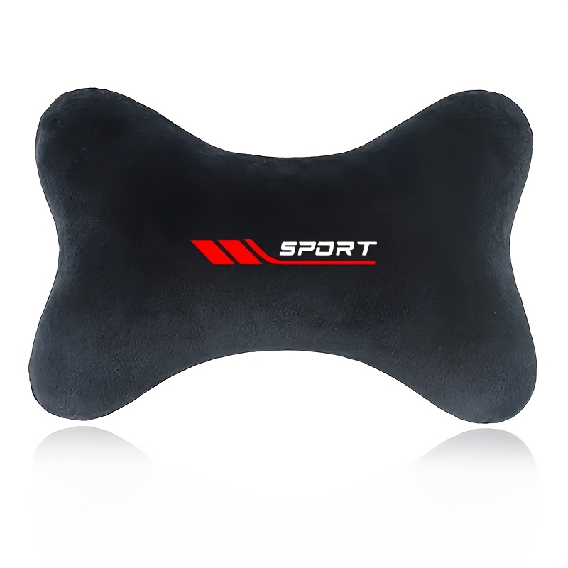Image of A Sporty - Soft And Breathable Plush Neck Support, Comfortable And Durable, Featuring A Red Sporty Logo, Suitable For All Vehicles, Car Headrest | Sporty Design | Plush Material
