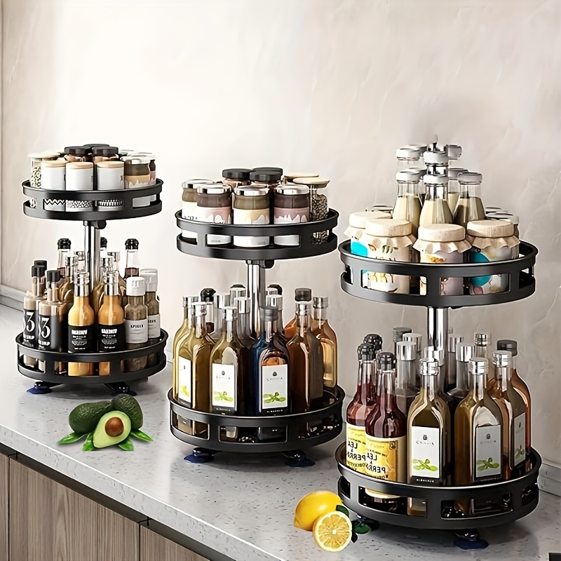 2-Tier Rotating Spice Rack with 360° Swivel Base - Heavy-Duty Space-Saving Kitchen Organizer, Countertop/Cabinet Storage Shelf for Spices, Condiments, Cooking - Ideal Gift for Christmas, Valentine's, Thanksgiving, Halloween - Modern Kitchen Storage Solution, Condiment Holder, Sleek Design, Sturdy Construction, Home Cooks