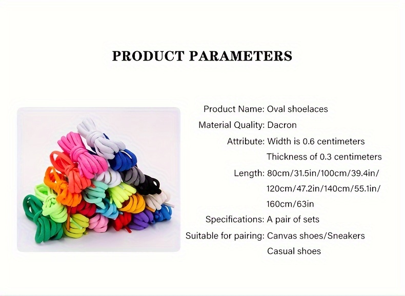 1pair Oval Shoelaces For Various Sports, Casual, And Canvas Shoes - Durable Polyester And Spandex, Simple Solid Colors, Hand Washable, Knit Design With Rainbow Details