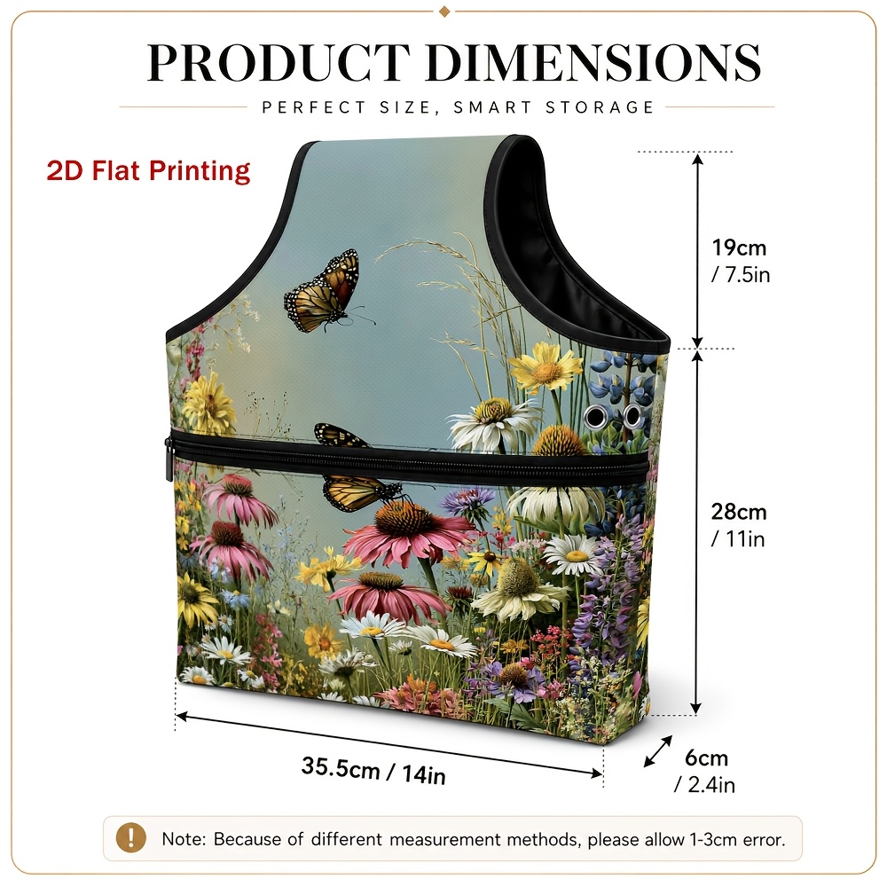 TEMU Panier organisateur pour crochet, 1 pièce, motif papillon et fleurs colorées, sac à tricot portable, grand format, porte- de laine, pour