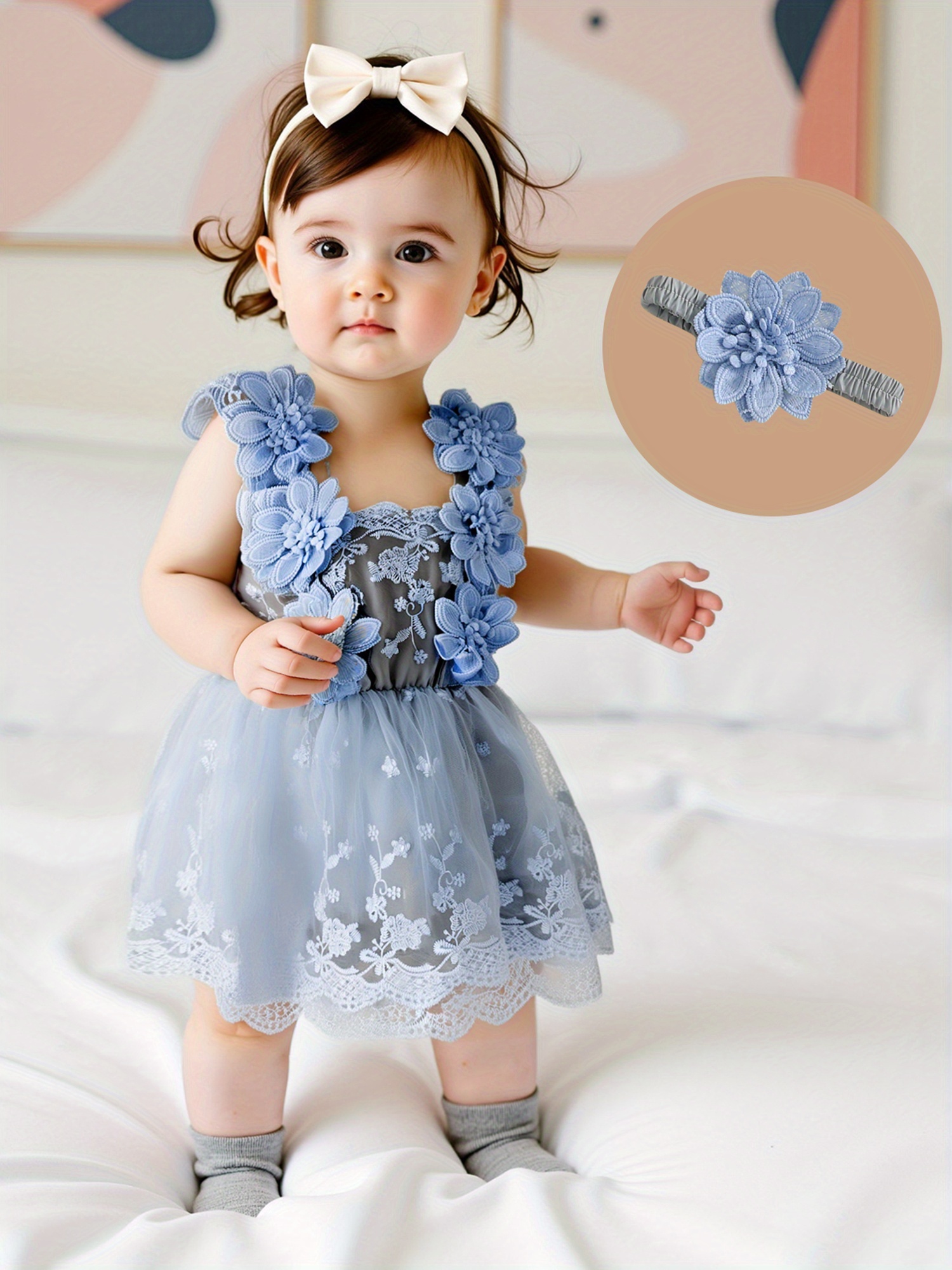 ensemble robe barboteuse en dentelle bébé fille à 24 mois Temu