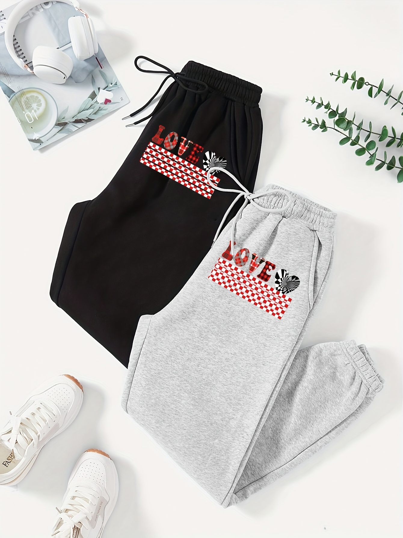 letter print pants elastic waist casual pants womens clothing
