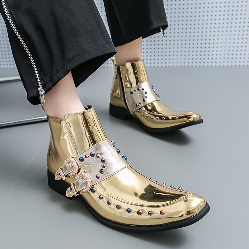 golden boots top fashionable dress shoes with side zipper for men women durable rubber sole details 1