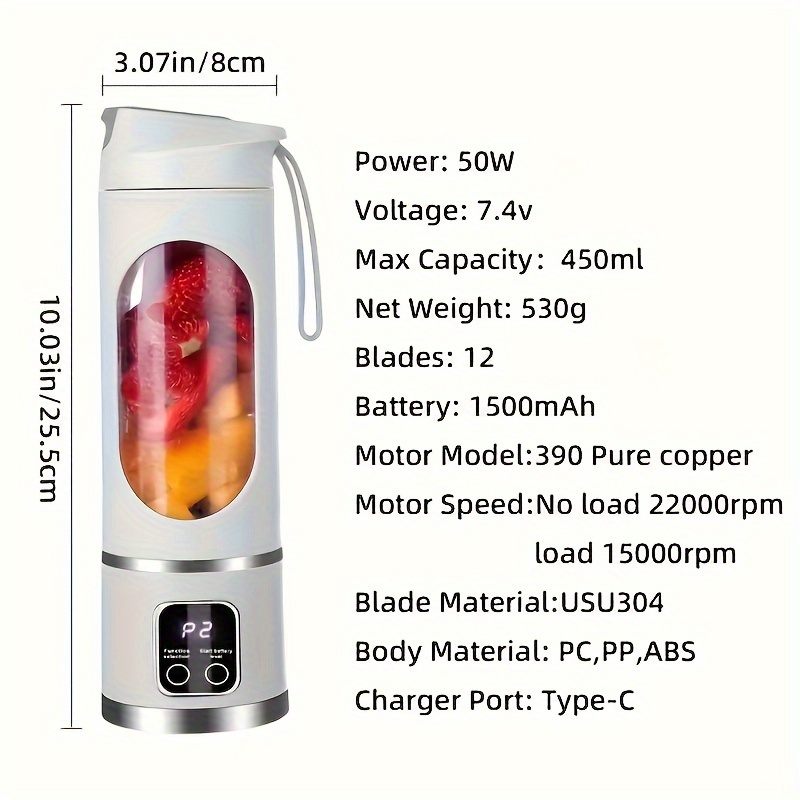 portable usb rechargeable blender with led display 450ml ideal for smoothies milkshakes compact fresh juice mixer blender for shakes and smoothies smoothie blender portable 4