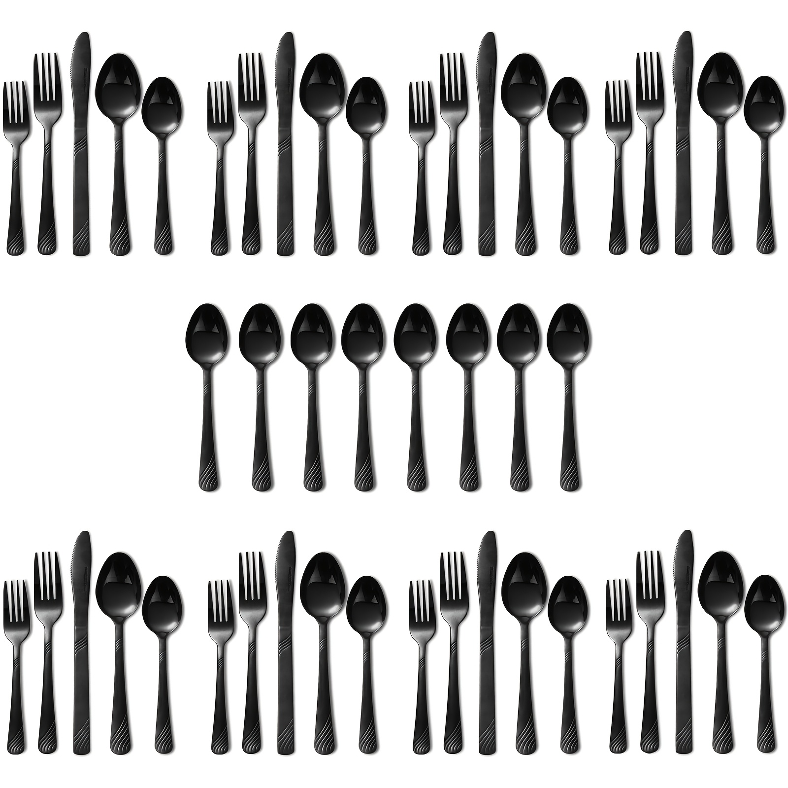 

48pcs Elegant Stainless Steel Cutlery Set - Modern Black Flatware With Knives, Forks, Spoons & Teaspoons - Ideal For Home, Kitchen, Parties, Thanksgiving, Easter, Christmas & Weddings