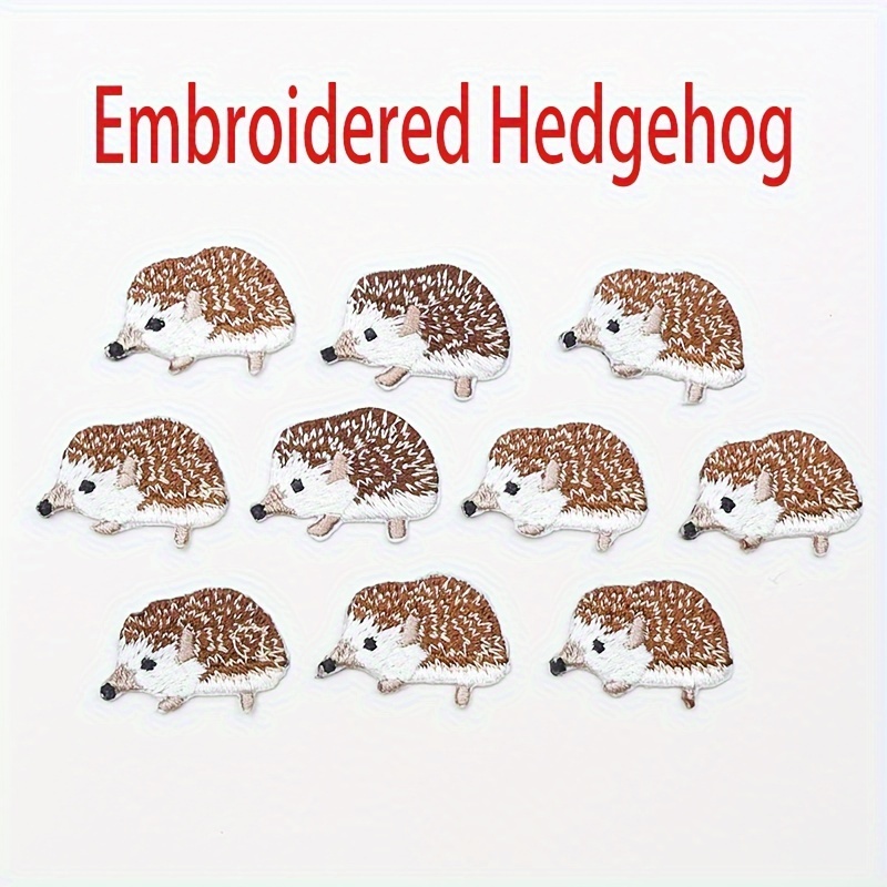 10-pack Embroidered Hedgehog Iron-on Patches, Hot Melt Adhesive, Small Size, For Clothing, Bags, And Apparel Decoration And Repair