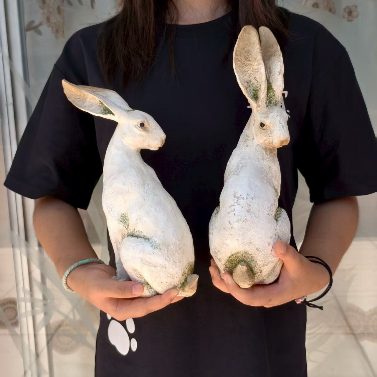 2pcs american spring and summer country do   yellow   pattern long eared rabbit hand painted resin handicrafts 12inch easter christmas mothers day holiday decorative gifts statue decorations