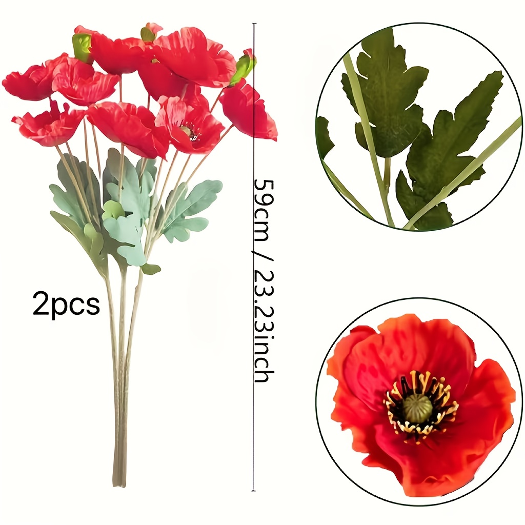 Image of Large Realistic Artificial Poppy Flowers - Dense With Petals, Durable Plastic Flower Heads Suitable For Indoor/ Decor, Wedding Centerpieces, Tabletop Arrangements, For Home, Party, For Farmhouse -