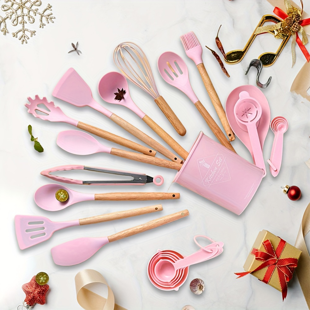 TEMU 34pcs/set, Wooden Handle Silicone Kitchenware Set, Kitchen Baking Cooking Tools Set Resistant Kitchenware, Kitchen Stuff Baking Supplies