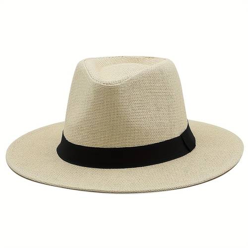 1pc summer panama straw hat beach wide brimmed sunshade straw hat suitable for daily outing games beach summer gift for dad and grandpa