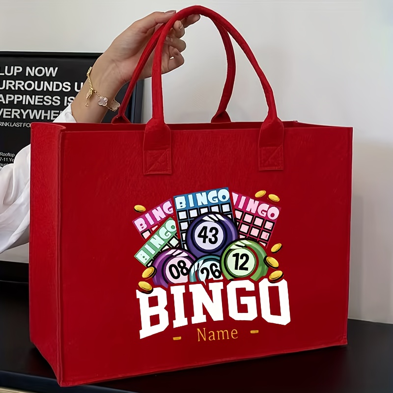 TEMU Personalized Bingo Game Shoulder Bag - Custom Name Bingo Bag, Women's Tote, Lightweight Zip Storage Bag Suitable For All Genders, Perfect For