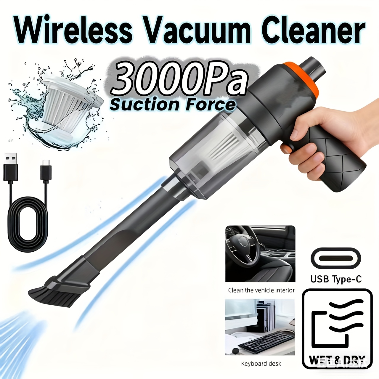 1pc - Mini Cordless Vacuum Cleaner, Suitable for Home, Commercial and Car Interior Cleaning, Dual-Purpose Blow-Vacuum with Small High-Suck Power Pet Hair & Debris Removal, Home Cleaning, Portable Vacu