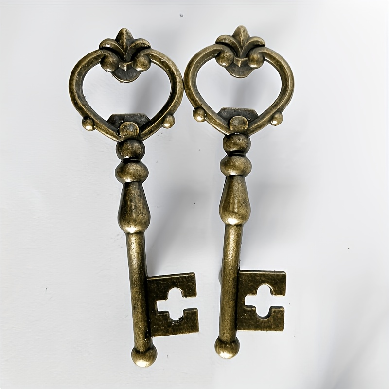 TEMU 2pcs Vintage Antique Bronze Black Alloy Drawer Cabinet Door Handle Key Pull With 2.36in Keyhole